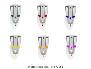 Set of dispensers for liquid soap of different color