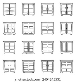 Set of display cabinet icon. Hand drawn doodle vector design.