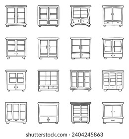 Set of display cabinet icon. Hand drawn doodle vector design.