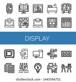 Set of display icons such as Digital watch, Laptop, Ebook, Billboard, Tablet, Screen, Desk, Monitor, Electric meter, Calculator, Microwave, Billboards, Computer, Gauge , display