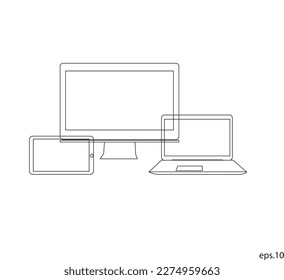 Plantilla de iconos de esquema de dispositivo electrónico de tableta, portátil y pantalla. Ilustración del vector - 2023