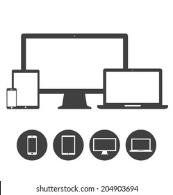 Set of display, laptop, tablet and mobile phones electronic device icons template. Vector illustration