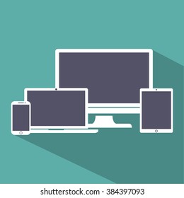 Set of display,  laptop, tablet and mobile phones electronic device outline icons template. Vector illustration. EPS10