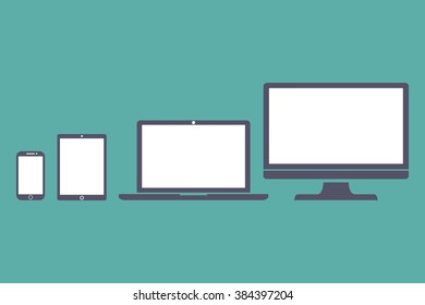 Set of display, laptop, tablet and mobile phones electronic device  outline icons template. Vector illustration. EPS10