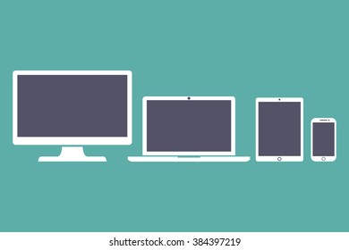 Set of display, laptop, tablet and mobile phones electronic device outline icons template. Vector  illustration. EPS10
