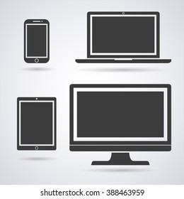 Set of display, laptop, tablet and mobile phones electronic device  outline icons template. Vector illustration