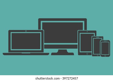 Set of display, laptop,  tablet and mobile phones electronic device outline icons template, stylish vector illustration