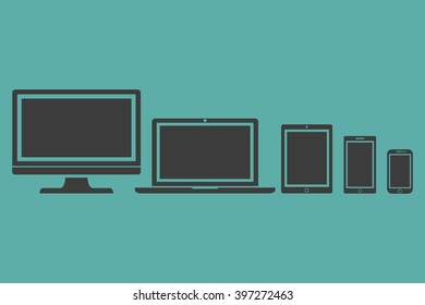Set of display, laptop, tablet and  mobile phones electronic device outline icons template, stylish vector illustration