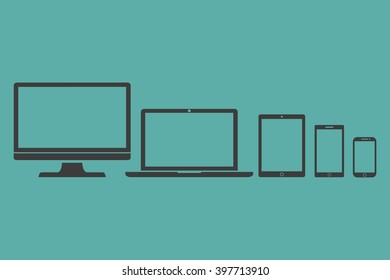 Set of display, laptop, tablet and mobile phones  electronic device outline icons template, stylish vector illustration