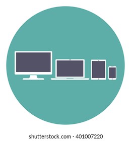 Set of display, laptop, tablet and  mobile phones electronic device icons flat style on a green background, vector illustration stylish for adaptive web design