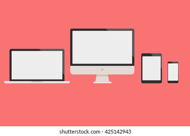 Set of display, laptop, tablet and mobile phones electronic device - Vector illustration. 