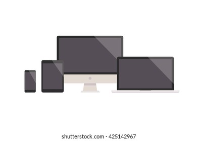 Set of display, laptop, tablet and mobile phones electronic device - Vector illustration. 