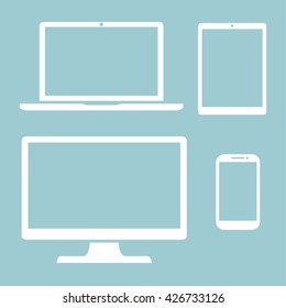 Set of display, laptop, tablet and mobile phones electronic device icons, isolated outline on a light background stylish vector illustration EPS10