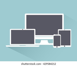 Set of display, laptop , tablet and mobile phones electronic device icons, isolated outline on a light background stylish vector illustration EPS10