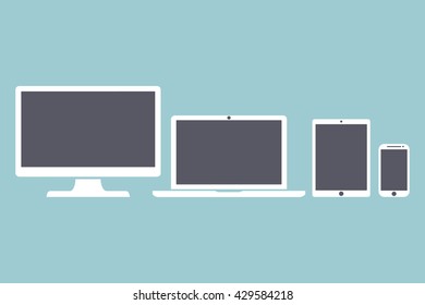 Set of display, laptop, tablet and mobile phones electronic device icons, isolated outline on a light background stylish vector illustration EPS10