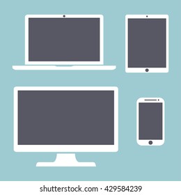 Set of display, laptop, tablet and mobile phones electronic device icons, isolated outline on a light background stylish vector illustration EPS10