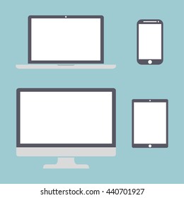 Set of display, laptop, tablet and mobile phones electronic device icons, isolated on a light background stylish vector illustration for adaptive web design EPS10