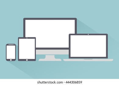 Set of display, laptop, tablet and mobile phones electronic device, gadgets isolated on a light background stylish vector illustration EPS10