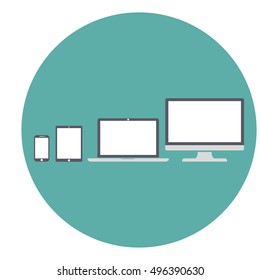 Set of display, laptop, tablet and mobile phones electronic device icons flat style on a green background, vector illustration stylish