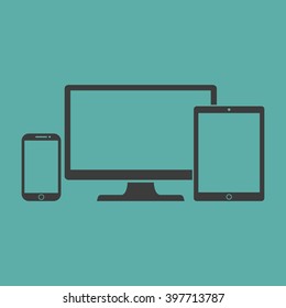 Set of display, tablet and mobile  phones electronic device outline icons template, stylish vector illustration