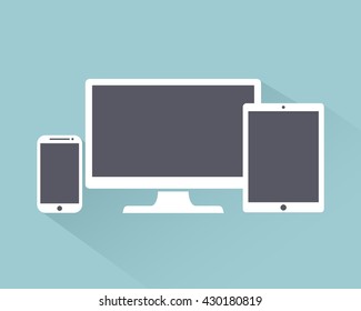 Set of display, tablet and mobile phones electronic device icons, isolated outline on a light background stylish vector illustration EPS10