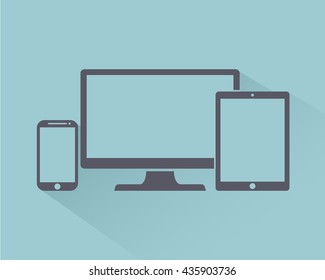 Set of display, tablet and mobile phones electronic device icons, isolated outline on a light background stylish vector illustration EPS10