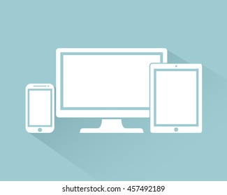 Set of display, tablet and mobile phones electronic device icons flat style, stylish vector illustration