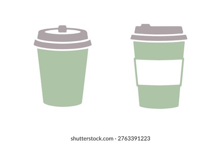 A set of disposable coffee cups displayed in various paper cup styles.