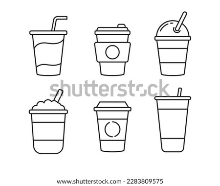 Set of disposable cup icons in linear style isolated on white background