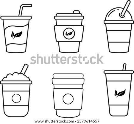 Set of disposable cup icons in linear style isolated on white background