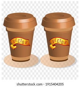 Set of disposable cups for coffee or tea templates to take home and editable for branding and labels. Realistic 3d design hot drink mug. The empty paper cup opens.