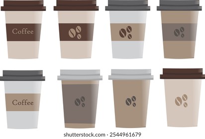 set of disposable paper coffee cups. vector