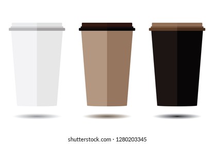 Set of disposable paper cup isolated on brown background.