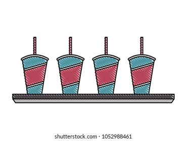 set of disposable paper cup soda with straw