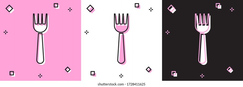 Set Disposable plastic fork icon isolated on pink and white, black background. Vector Illustration