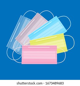 set of disposable protective masks of different colors vector