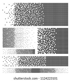 Set of dissolved filled square dotted vector icon with disintegration effect. Vector illustration rectangle items are grouped into disappearing filled square form. Isolated on white background