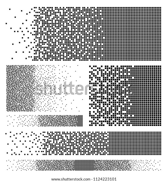 Set of dissolved filled square dotted vector\
icon with disintegration effect. Vector illustration rectangle\
items are grouped into disappearing filled square form. Isolated on\
white background
