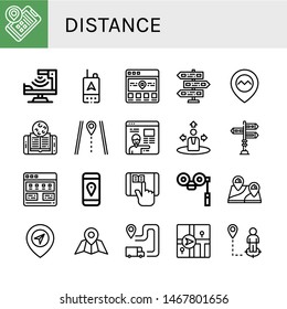 Set of distance icons such as Location, Infrared, Gps, Signpost, Online learning, Route, Navigation, Tutorial, Elearning, Binoculars, Navigator, Itinerary , distance