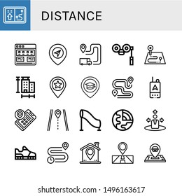 Set of distance icons such as Navigator, Tutorial, Gps, Itinerary, Binoculars, Route, Measure, Place, Location, Tunnel, Geology, Navigation, Running shoes, Distance , distance