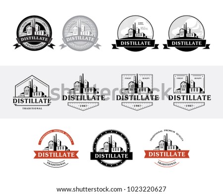 Set of distillery production icons. Vector illustration.