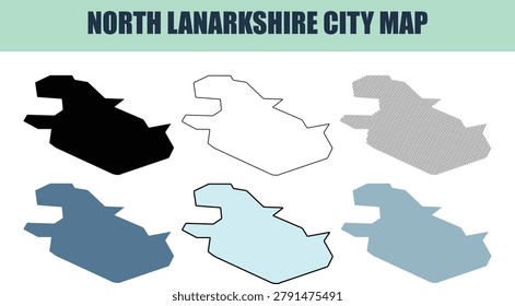 Set of distinct graphical representations of North Lanarkshire's urban layout. Ideal for regional planning or travel guides.