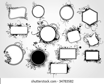  set of distinct shape artistic floral frame, vector illustration