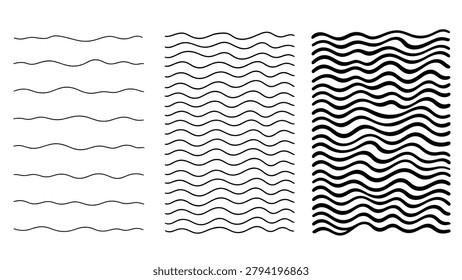 A set of distinct wavy line illustrations in varying styles and thicknesses, perfect for creative projects