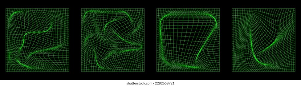 Set of Distorted Grid Square Neon Pattern. Vector Illustration
