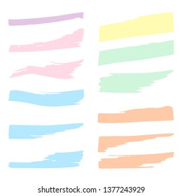 Set of distress texture banners.Grungy painted brushes.Pastel colored frames.Decorative hand draw frames on a white isolated background.