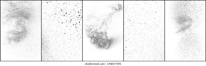 Set of distressed black texture. Dark grainy texture on white background. Dust overlay textured. Grain noise particles. Rusted white effect. Grunge design elements. Vector illustration, EPS 10.