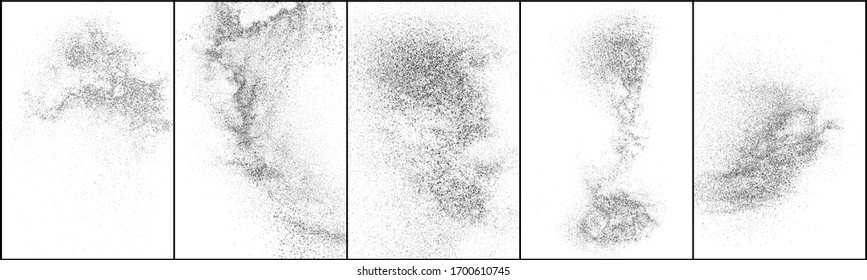 Set of distressed black texture. Dark grainy texture on white background. Dust overlay textured. Grain noise particles. Rusted white effect. Grunge design elements. Vector illustration, EPS 10.