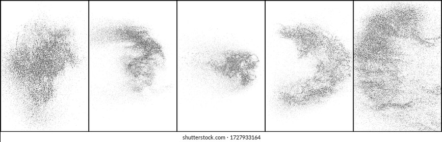 Set of distressed black texture. Dark grainy texture on white background. Dust overlay textured. Grain noise particles. Rusted white effect. Halftone vector illustration, Eps 10.