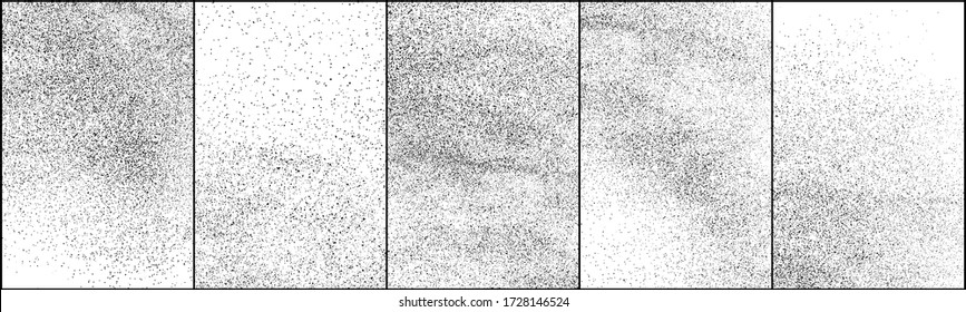 Set of distressed black texture. Dark grainy texture on white background. Dust overlay textured. Grain noise particles. Rusted white effect. Halftone vector illustration, Eps 10.